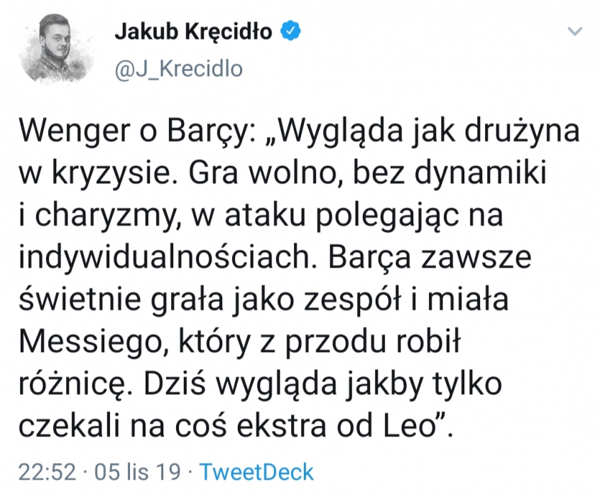 SŁOWA Wengera na temat aktualnej formy Barcy